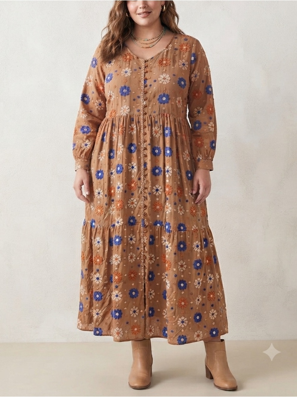 Generation Basic Floral Button-Down Maxi Dress Long Sleeve Boho Chic❤️